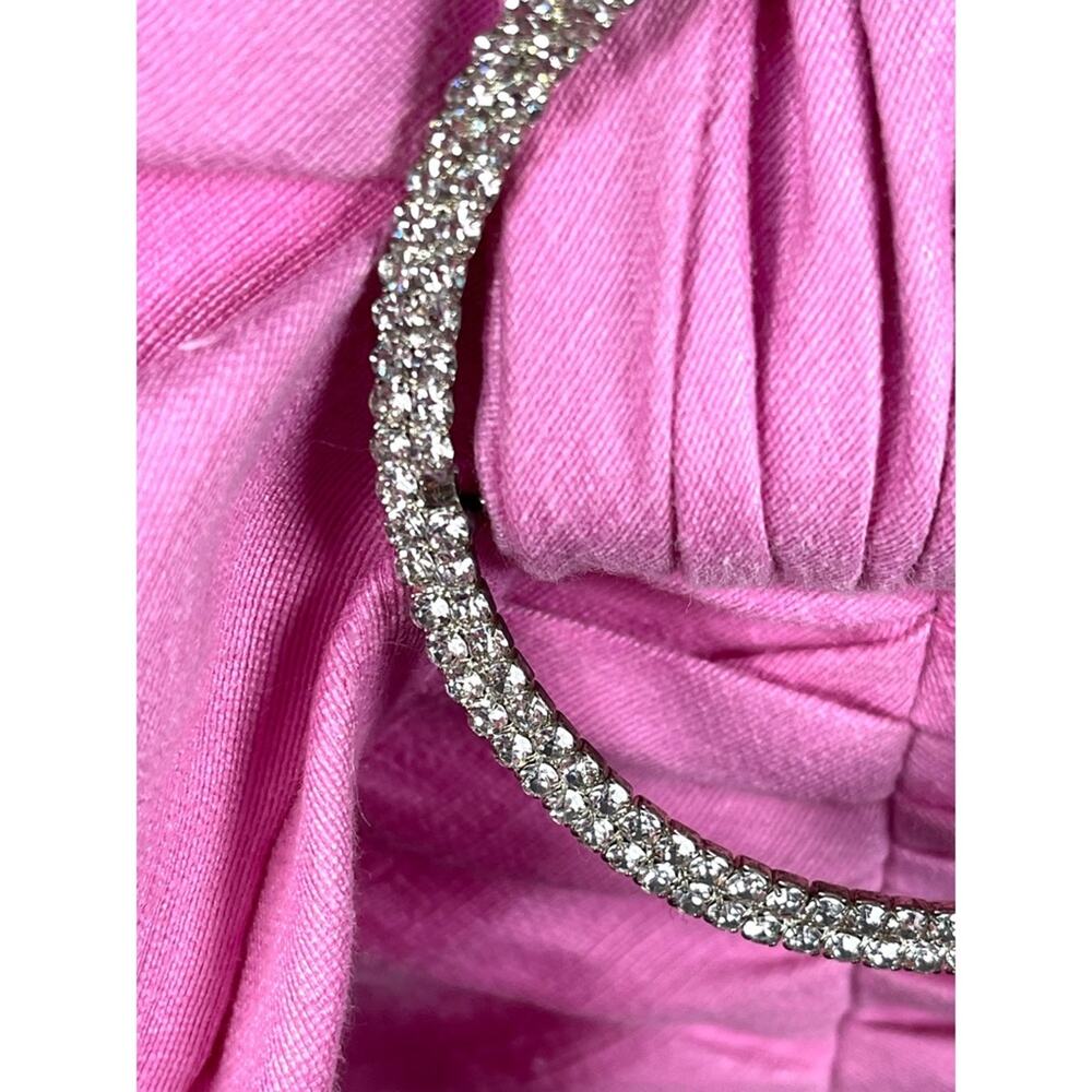 RASARIO Bow Embellished Draped Off the Shoulder Pink Linen Mini Dress Size 2 - Picture 8 of 13